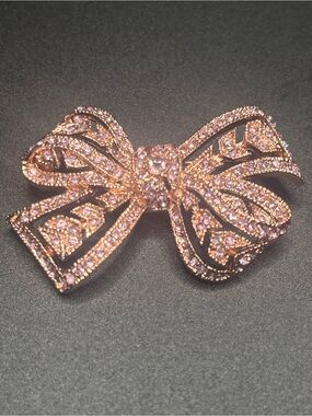 Vintage Kenneth Jay Lane KJL Pink Rhinestone Bow Brooch Pin w Box